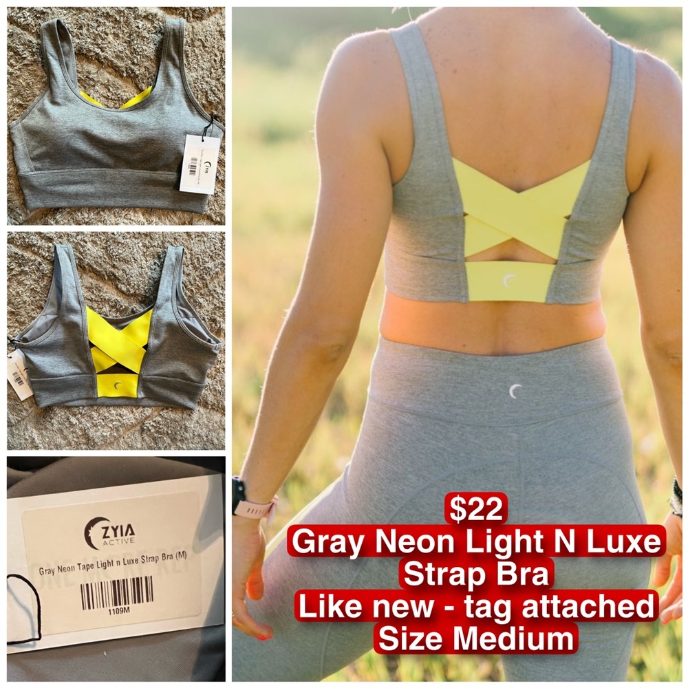Like new with tag ZYIA Gray Neon Light N Luxe Strap Bra